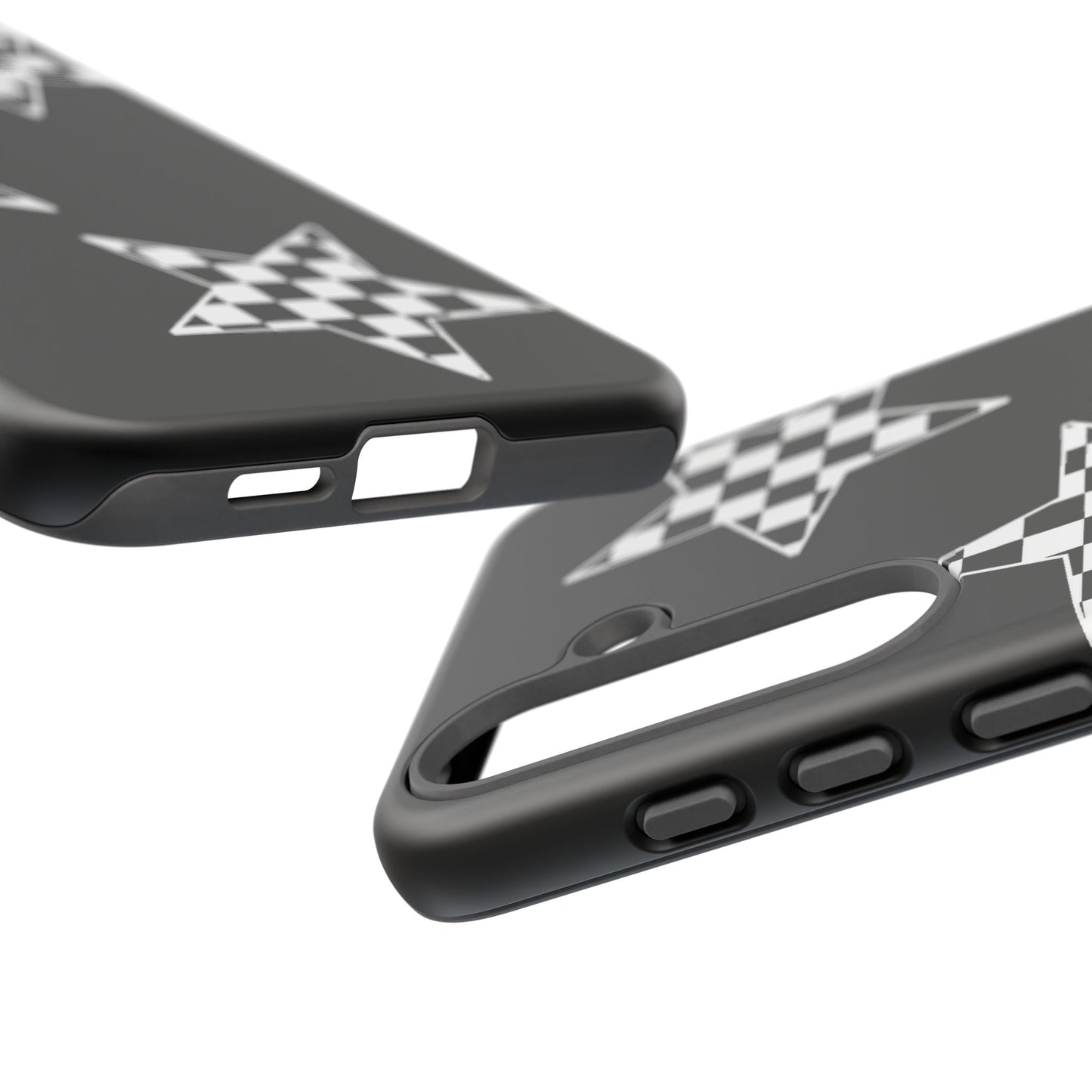 Checkered Star Tough Phone Case – Black Retro Graphic Protective Cover for Iphone, Samsung Galaxy and Pixel