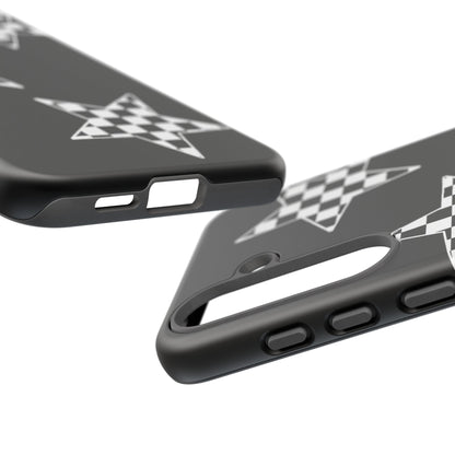 Checkered Star Tough Phone Case – Black Retro Graphic Protective Cover for Iphone, Samsung Galaxy and Pixel