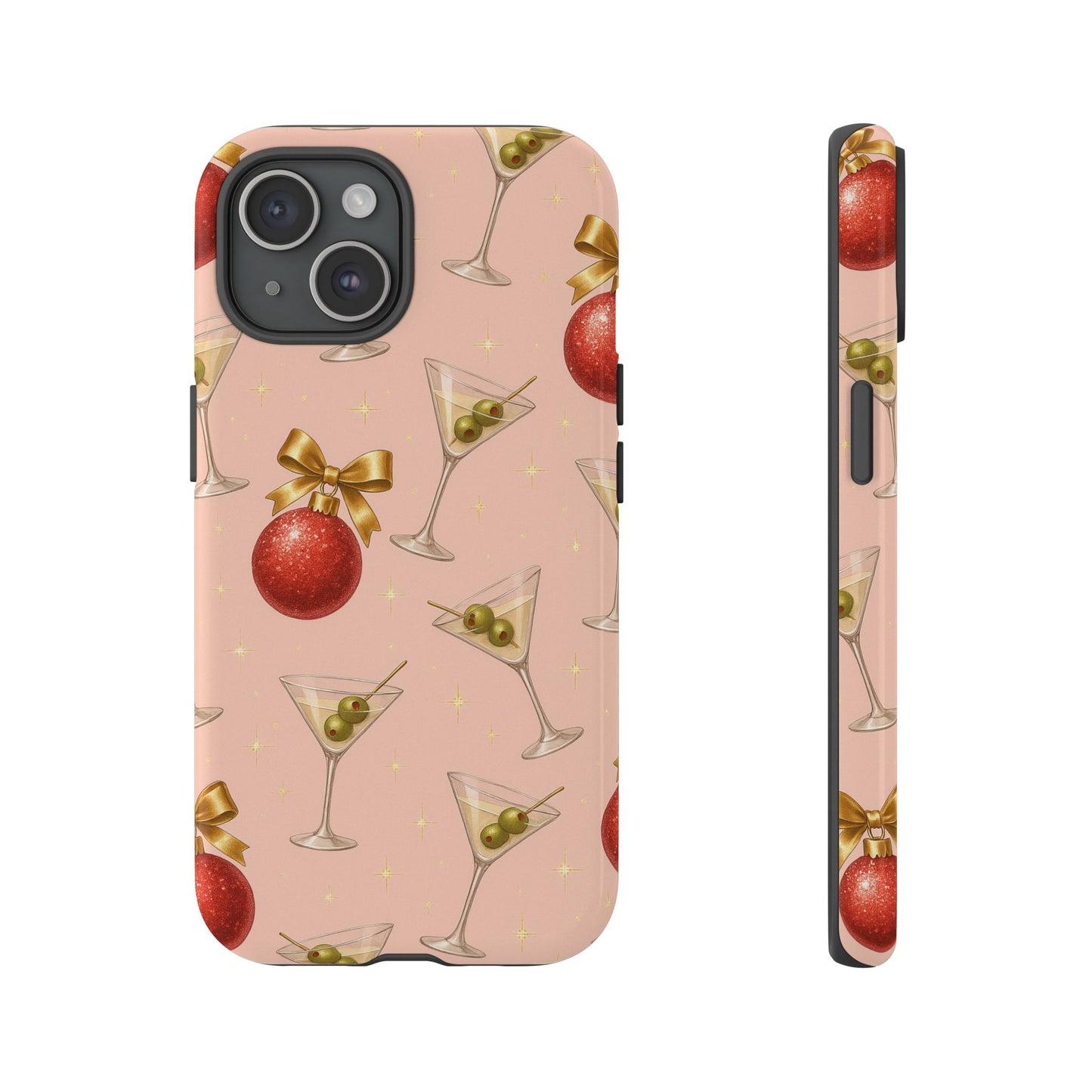 Cocktail Ornament Phone Case – Pink Martini & Cherry Pattern | Glossy or Matte for Iphone, Samsung Galaxy and Pixel