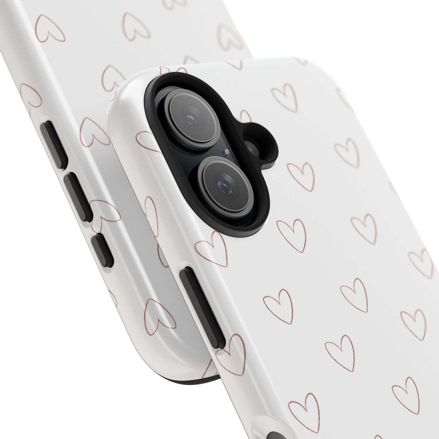 Hand-Drawn Hearts Tough Phone Case | Minimal Pink Heart Pattern