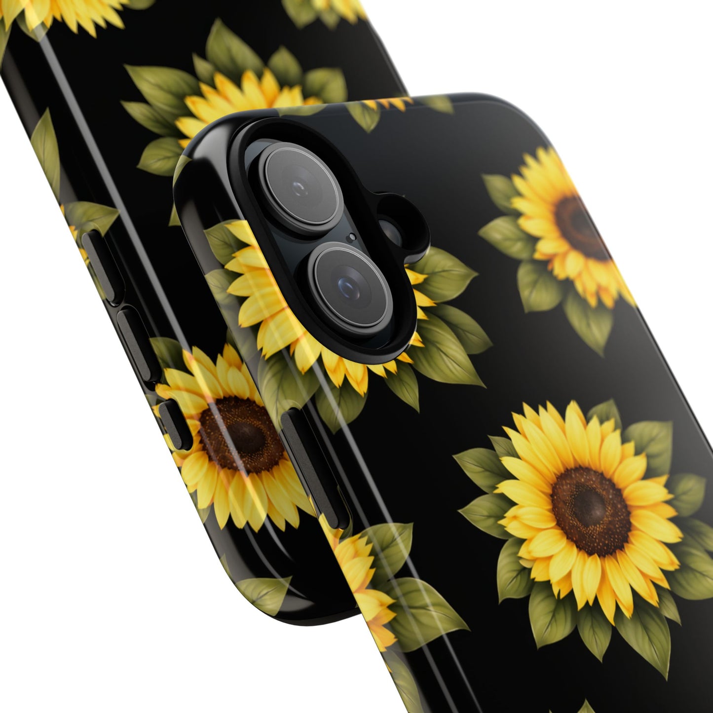 Sunflower Floral Tough Phone Case – Black Background Protective Cover for Iphone, Samsung Galaxy and Pixel