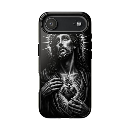 Jesus Sacred Heart Phone Case Black White Christian Faith Aesthetic