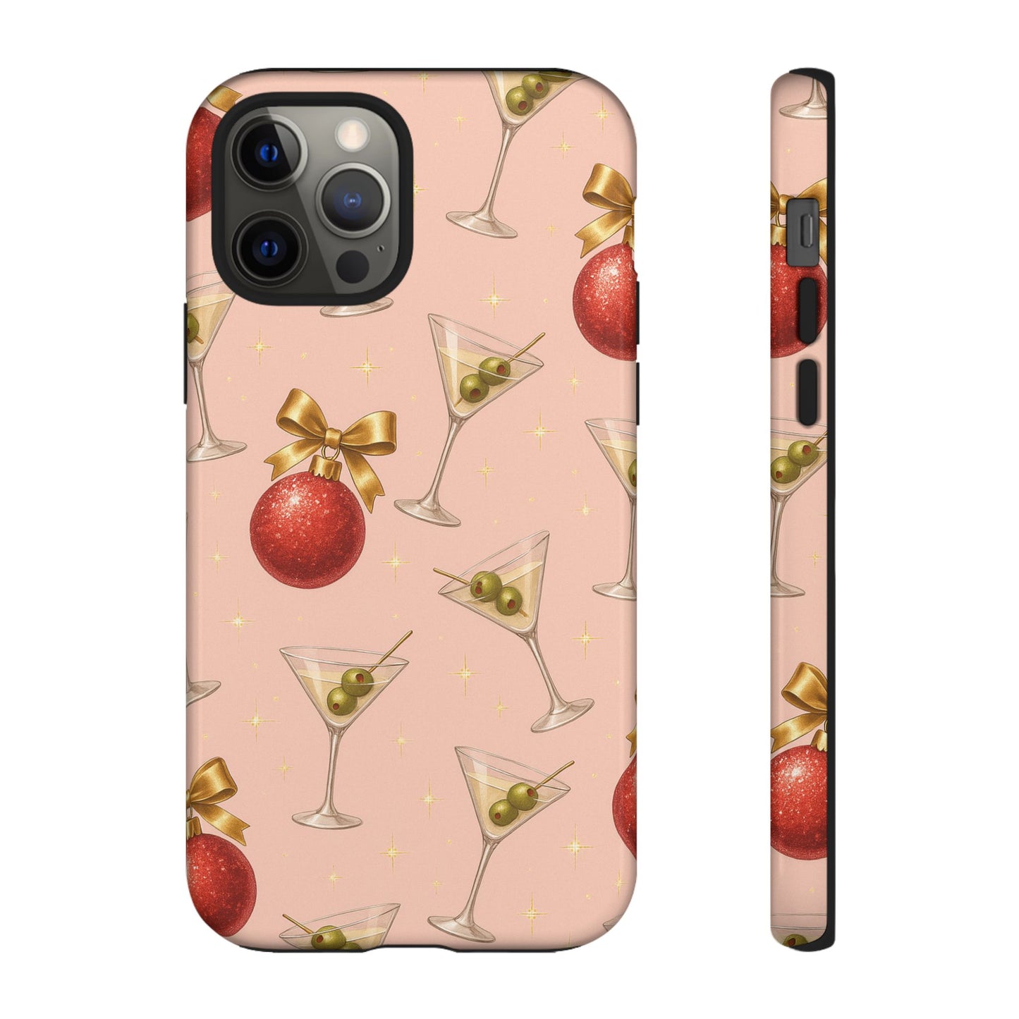 Cocktail Ornament Phone Case – Pink Martini & Cherry Pattern | Glossy or Matte for Iphone, Samsung Galaxy and Pixel