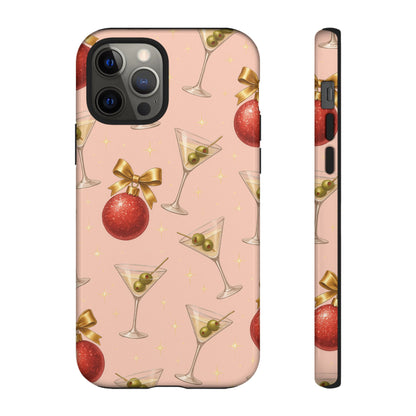 Cocktail Ornament Phone Case – Pink Martini & Cherry Pattern | Glossy or Matte for Iphone, Samsung Galaxy and Pixel