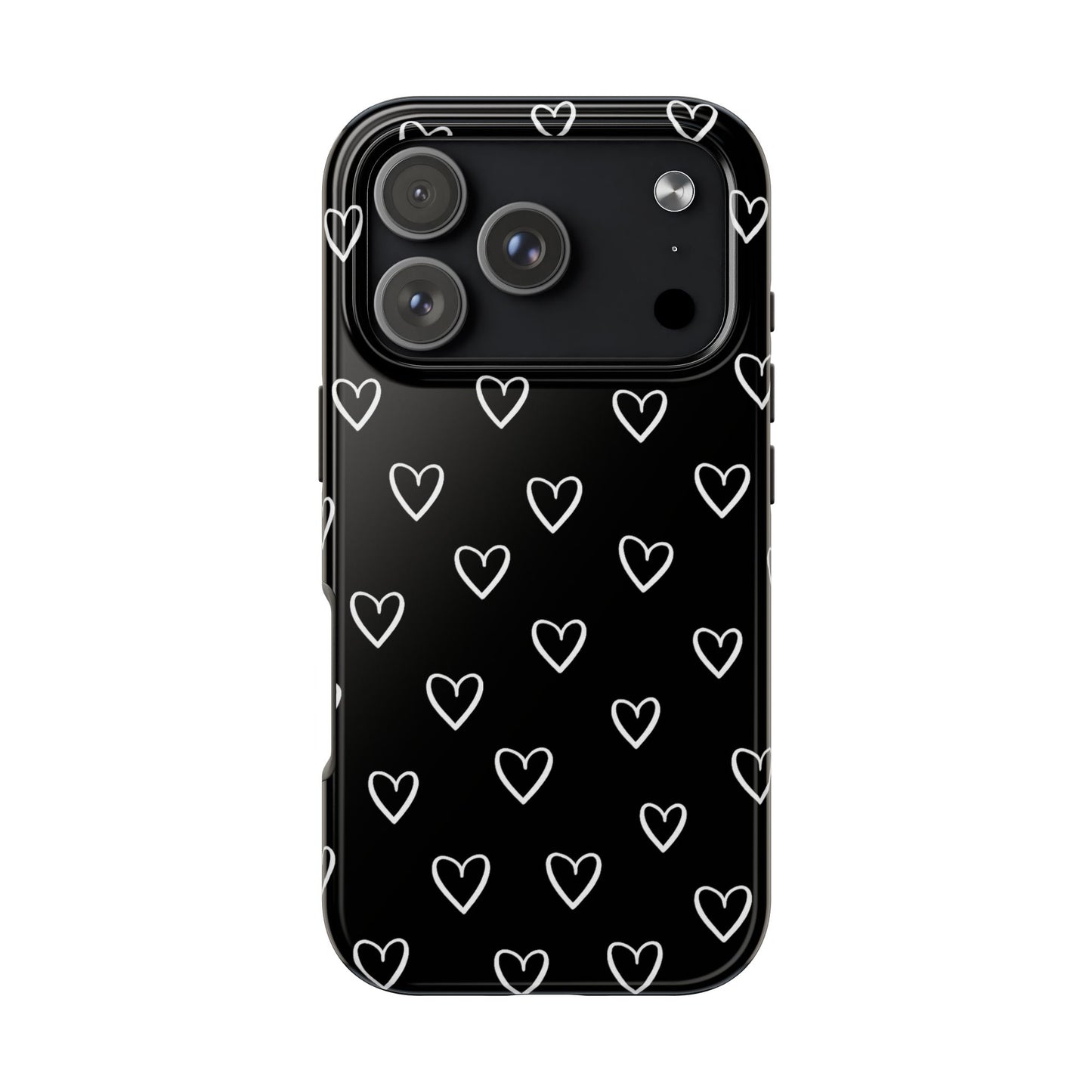 Doodle Heart Phone Case – Minimal Black & White Heart Pattern | Tough Protective Case