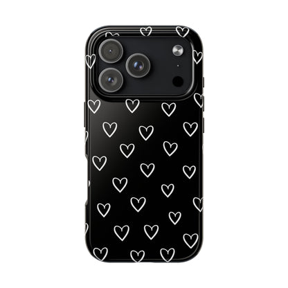 Doodle Heart Phone Case – Minimal Black & White Heart Pattern | Tough Protective Case