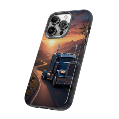 Semi Truck Sunset Phone Case | Trucker Gift | Diesel Truck Highway Road iPhone & Samsung Tough Protective Case
