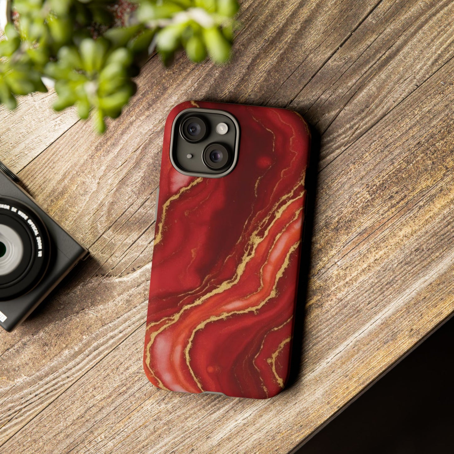 Red Agate Marble Phone Case – Gold Vein Luxury Stone Tough Case (iPhone, Samsung, Pixel)
