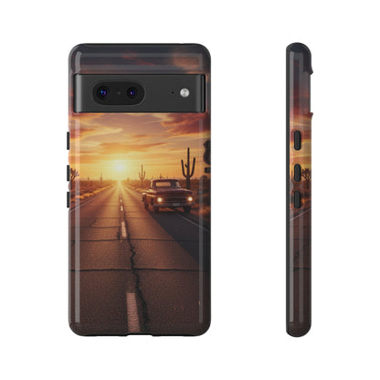 Route 66 Sunset Desert Highway Phone Case – Road Trip Travel Aesthetic Tough Case