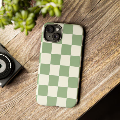 Sage Green Checkerboard Phone Case | Minimal Aesthetic Checkered iPhone & Samsung Tough Case