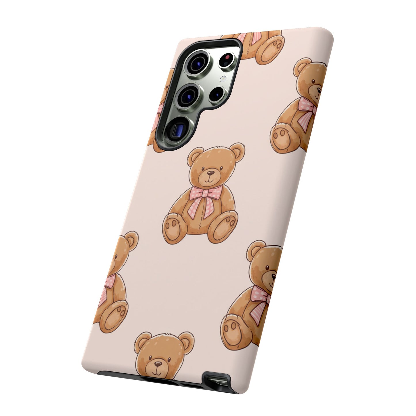 Teddy Bear Phone Case | Cute Coquette Aesthetic Pink Bear Pattern Case | Kawaii Soft Girl iPhone & Samsung Tough Protective Case