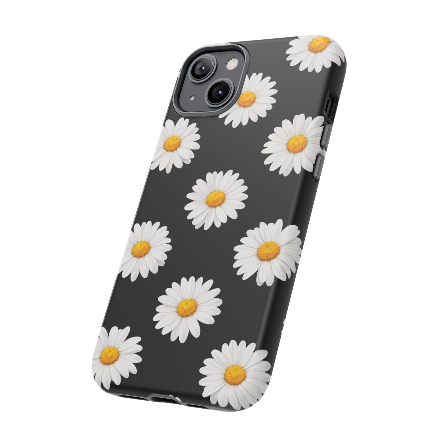 Black Daisy Floral Tough Phone Case – Cute Protective Cover for Iphone, Samsung Galaxy and Pixel
