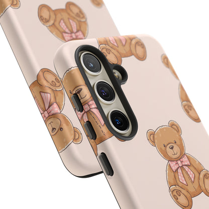 Teddy Bear Phone Case | Cute Coquette Aesthetic Pink Bear Pattern Case | Kawaii Soft Girl iPhone & Samsung Tough Protective Case