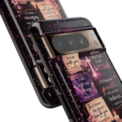 Christian Bible Verse Phone Case Pink Floral Faith Tough Protective Cover Gift