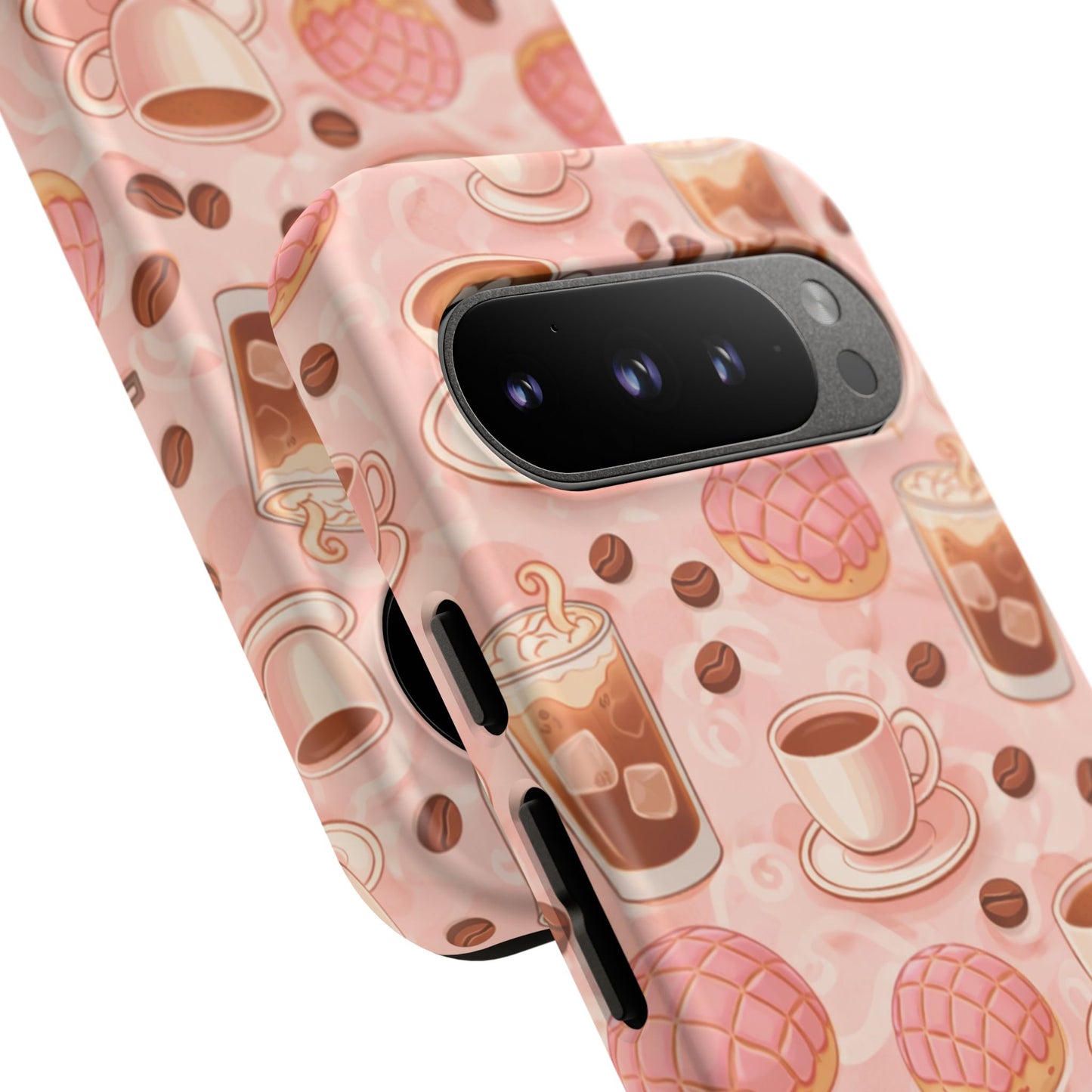 Cute Coffee & Pink Concha Phone Case – Coffee Lover Aesthetic Latte Pattern Tough Case