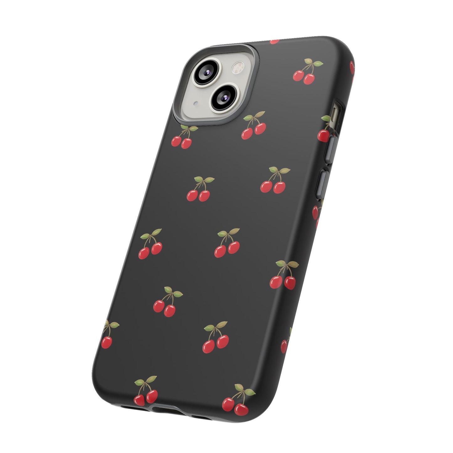 Cherry Pattern Phone Case — Slim Black Protective iPhone Case with Red Cherries for Iphone, Samsung Galaxy and Pixel