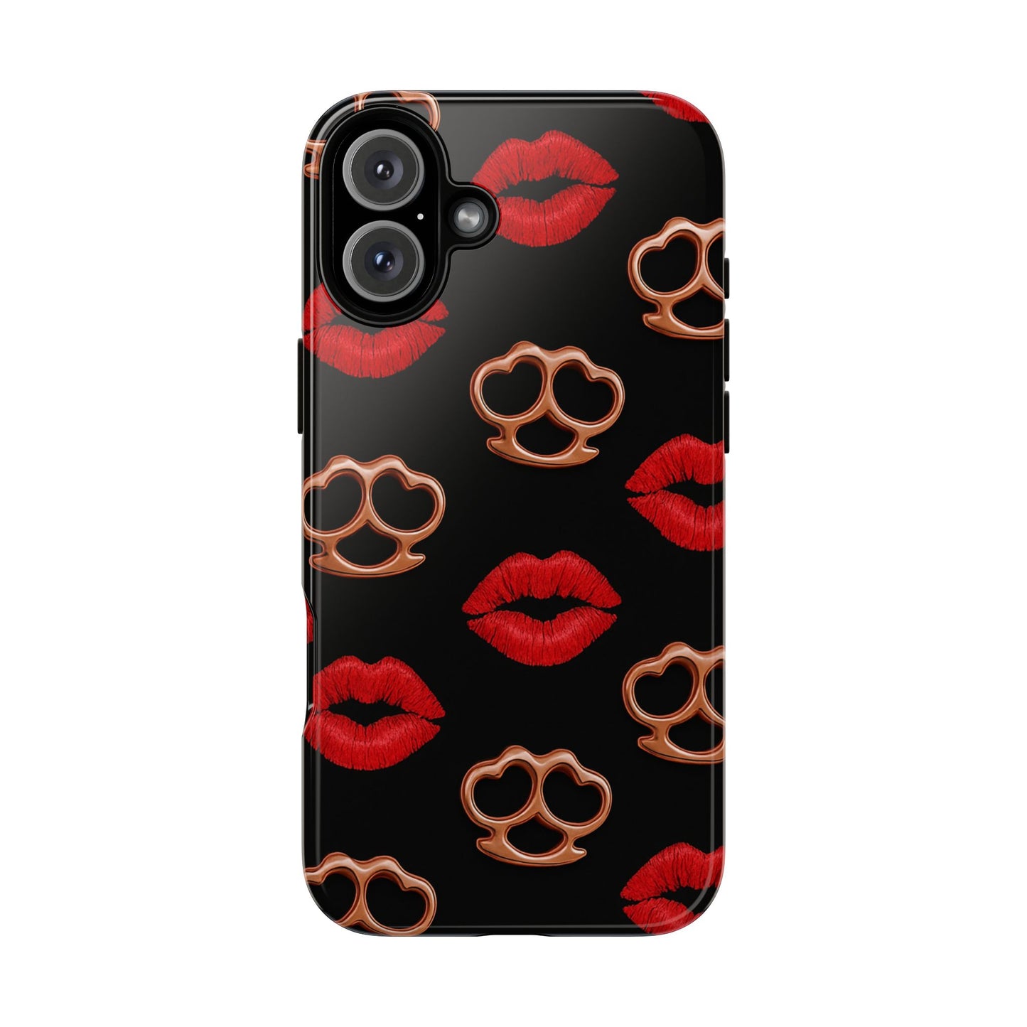 Red Lipstick & Knuckle Duster Phone Case | Bold Kiss Print Tough Protective Cover for Iphone, Samsung Galaxy and Pixel
