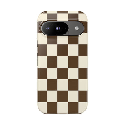 Mocha Checkerboard Phone Case | Neutral Aesthetic Checkered iPhone & Samsung Tough Case