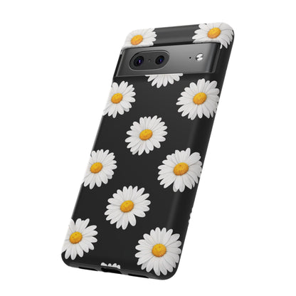 Black Daisy Floral Tough Phone Case – Cute Protective Cover for Iphone, Samsung Galaxy and Pixel