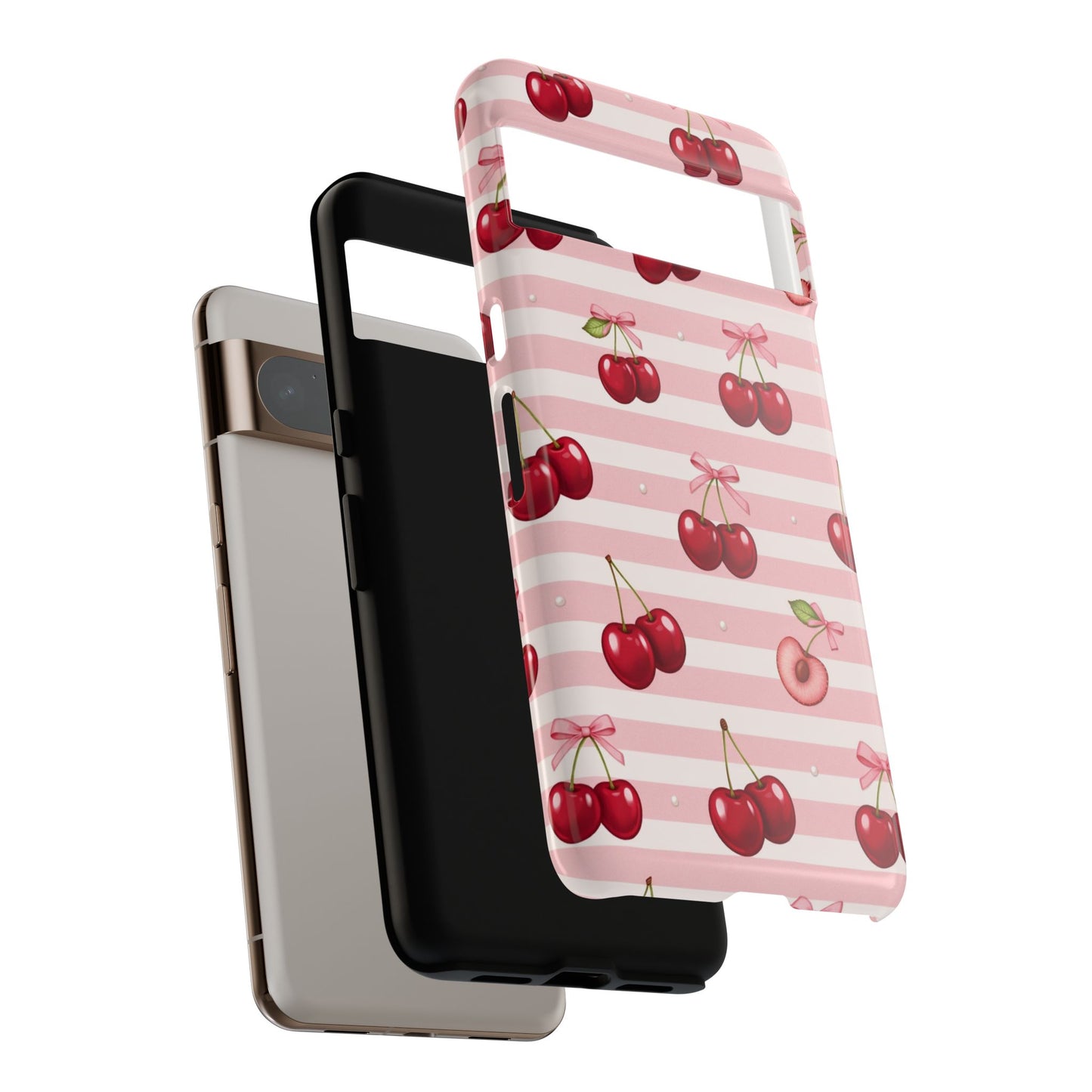 Coquette Cherry Bow Phone Case | Cute Pink Aesthetic Cherry Pattern Tough Case for iPhone & Samsung