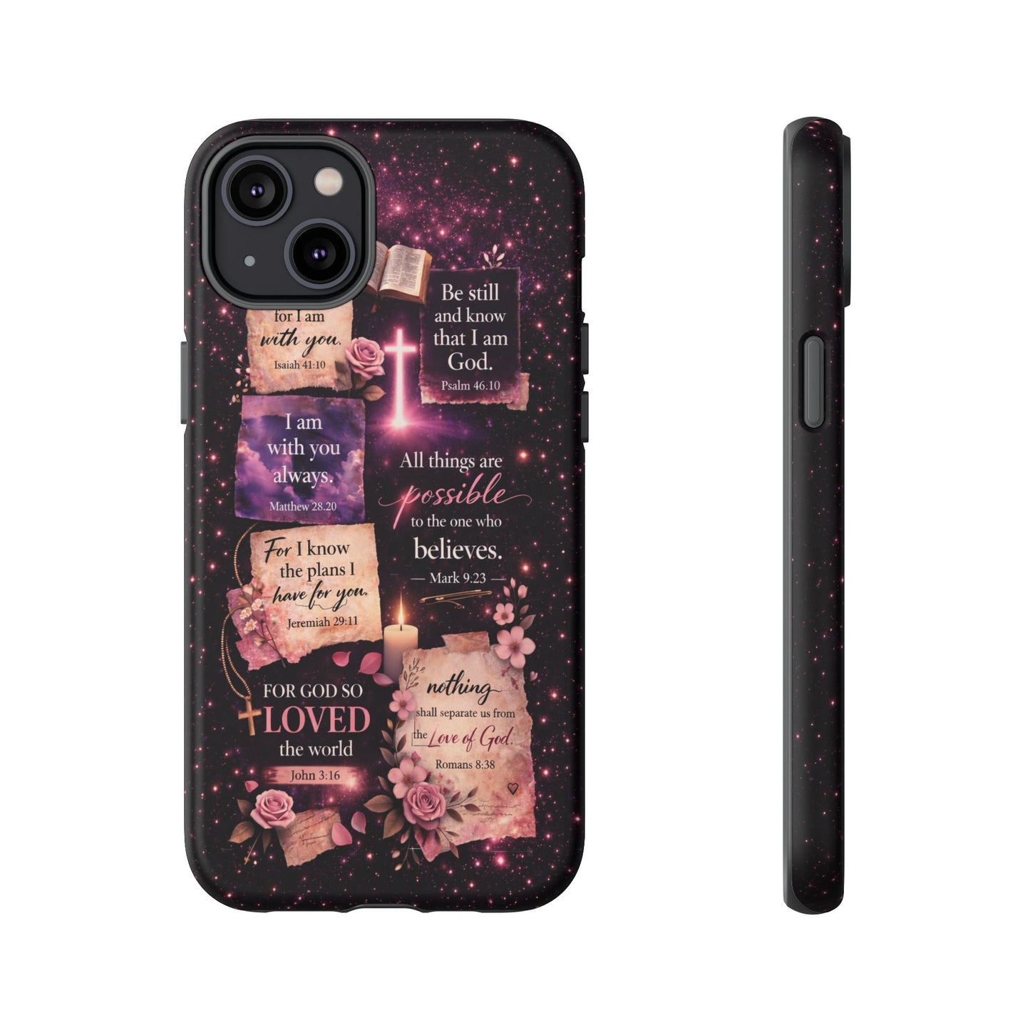 Christian Bible Verse Phone Case Pink Floral Faith Tough Protective Cover Gift