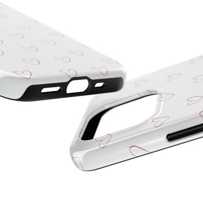 Hand-Drawn Hearts Tough Phone Case | Minimal Pink Heart Pattern