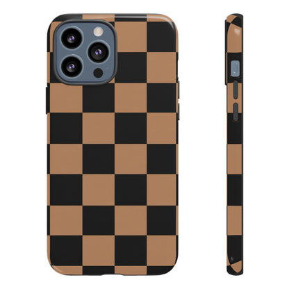 Brown Checkered Phone Case | Aesthetic Checkerboard iPhone & Samsung Tough Case