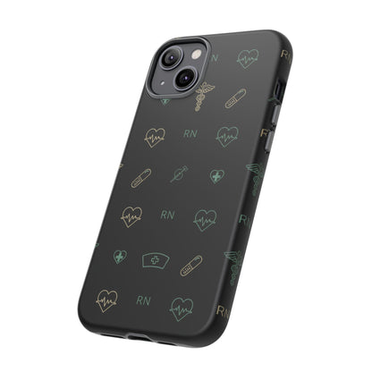 RN Nurse Phone Case – Minimal Medical Icon Pattern Healthcare Worker Tough Case