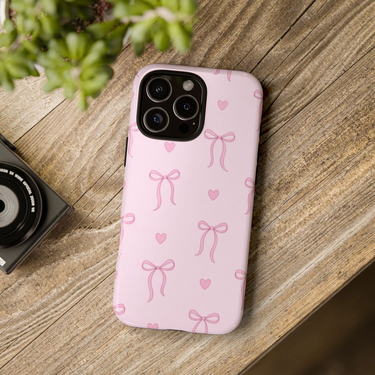 Pink Bow Heart Aesthetic Phone Case – Coquette Cute Tough Cover