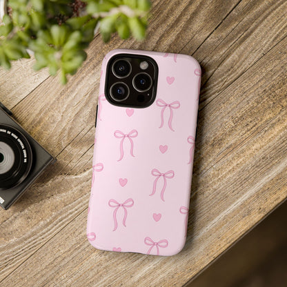 Pink Bow Heart Aesthetic Phone Case – Coquette Cute Tough Cover