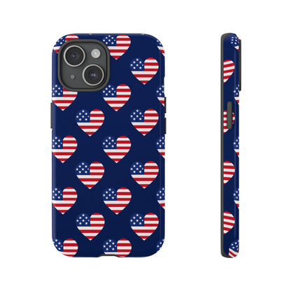 Patriotic American Flag Heart Phone Case – Tough Shockproof, USA Stars & Stripes for Iphone, Samsung Galaxy and Pixel