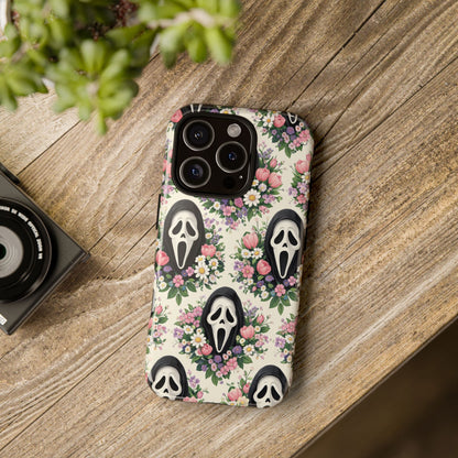 Floral Ghost Face Aesthetic Phone Case – Cute Spooky Tough Cover