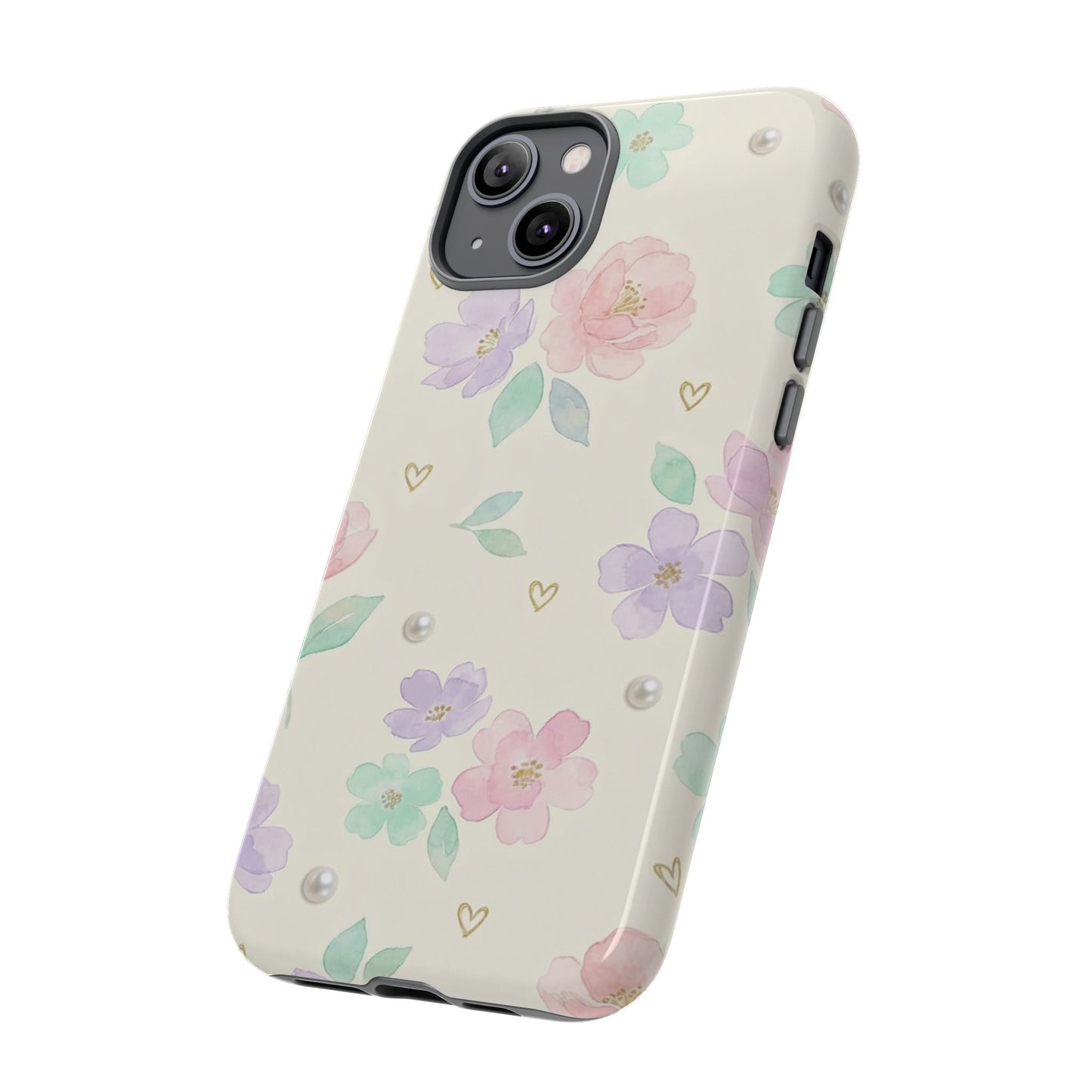 Pastel Floral Phone Case – Coquette Watercolor Flower Hearts Tough Case (iPhone, Samsung, Pixel)