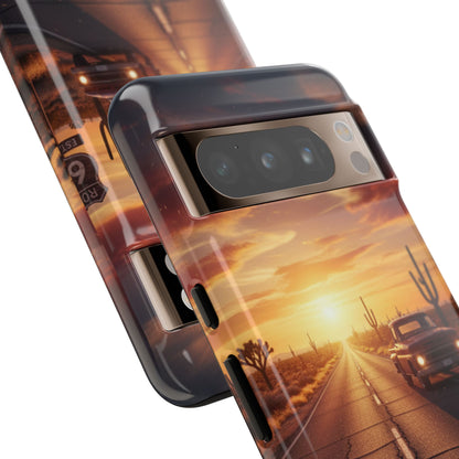 Route 66 Sunset Desert Highway Phone Case – Road Trip Travel Aesthetic Tough Case