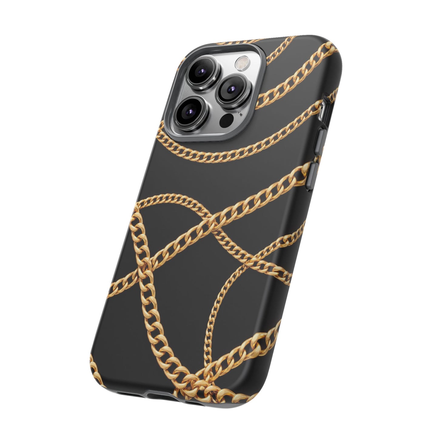 Luxury Gold Chain Phone Case – Black Designer Style Tough Protective Cover for Iphone, Samsung Galaxy and Pixel