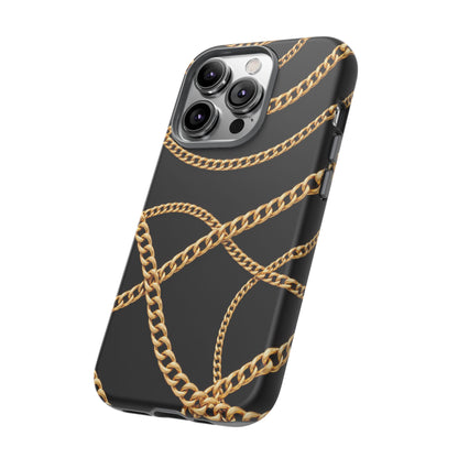 Luxury Gold Chain Phone Case – Black Designer Style Tough Protective Cover for Iphone, Samsung Galaxy and Pixel