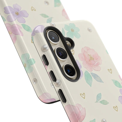 Pastel Floral Phone Case – Coquette Watercolor Flower Hearts Tough Case (iPhone, Samsung, Pixel)