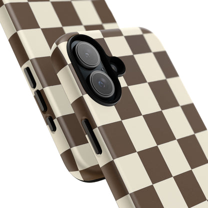 Mocha Checkerboard Phone Case | Neutral Aesthetic Checkered iPhone & Samsung Tough Case