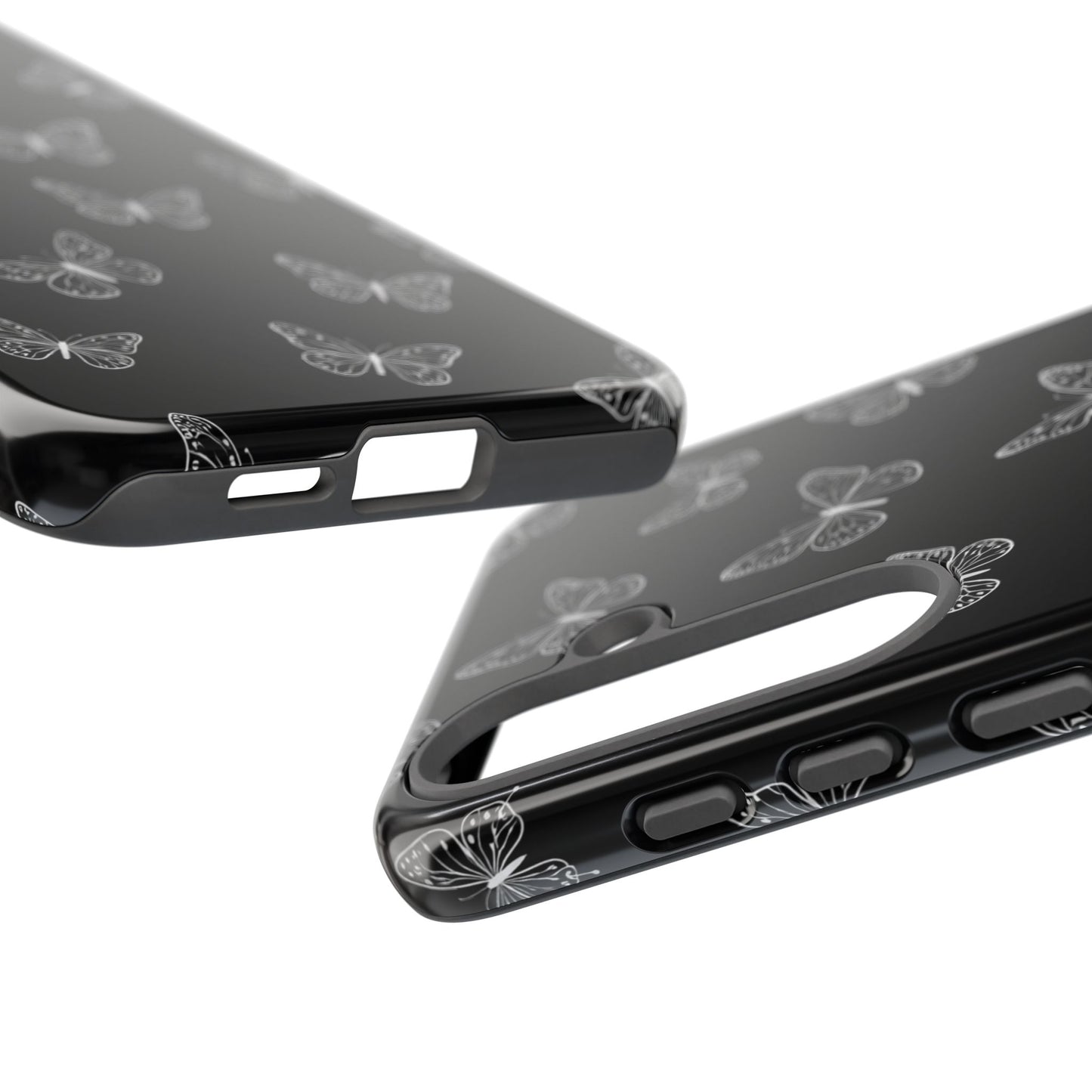White Butterfly Pattern Phone Case – Dark Aesthetic Monochrome Tough Cover