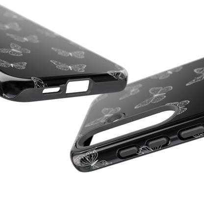 White Butterfly Pattern Phone Case – Dark Aesthetic Monochrome Tough Cover