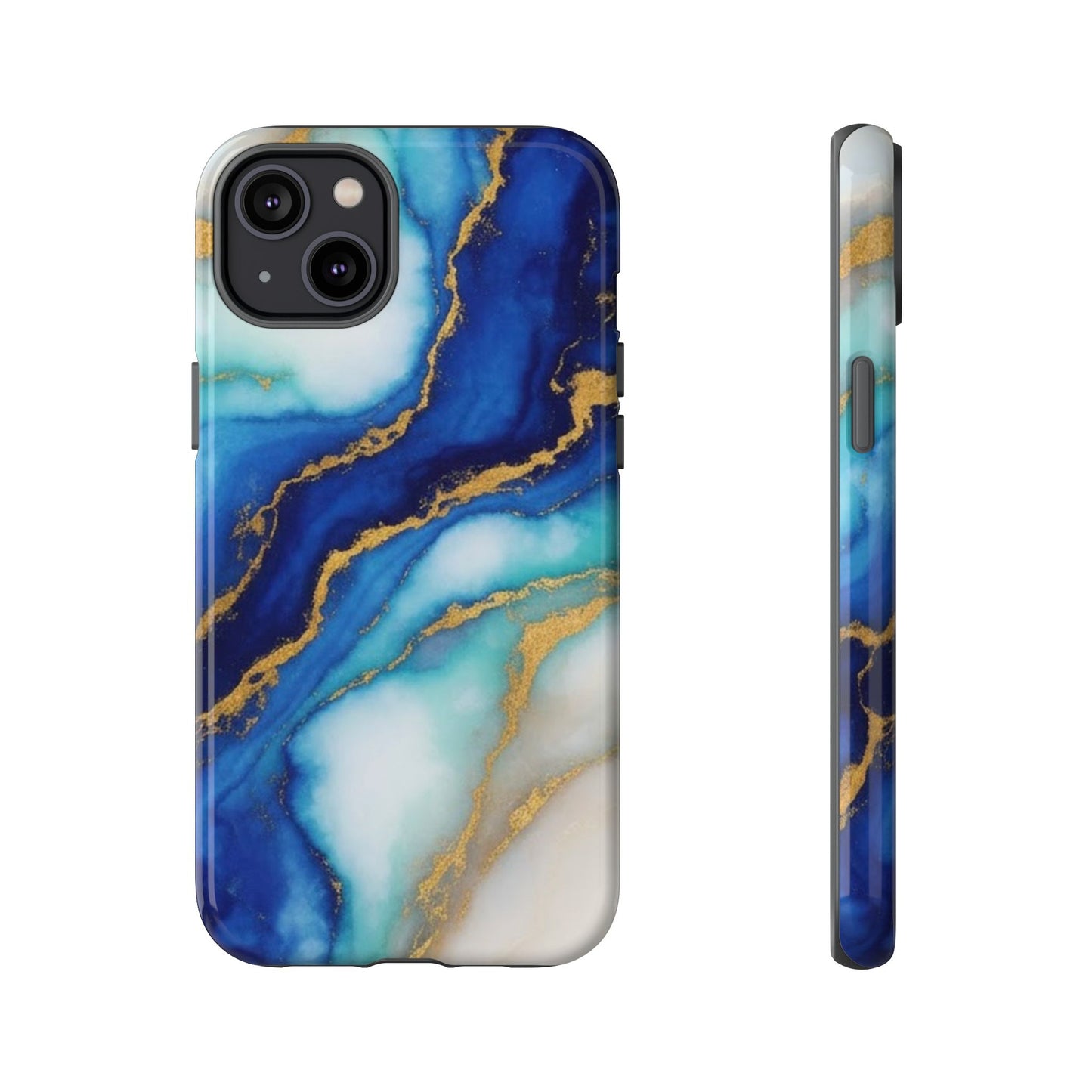 Blue & Gold Marble Phone Case – Luxury Resin Art Tough Case (iPhone, Samsung, Pixel)