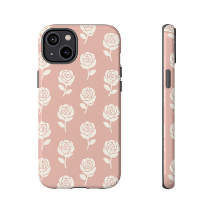 White Rose Pattern Tough Phone Case | Elegant Floral Aesthetic Case for Iphone, Samsung Galaxy and Pixel