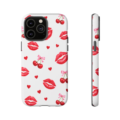 Red Lips & Cherry Phone Case – Y2K Retro Aesthetic Tough Cover