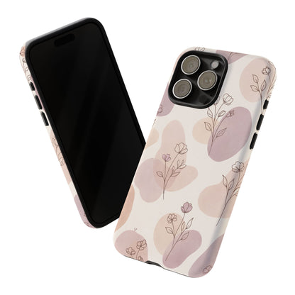 Blush Floral Phone Case Neutral Botanical Watercolor Tough Cover