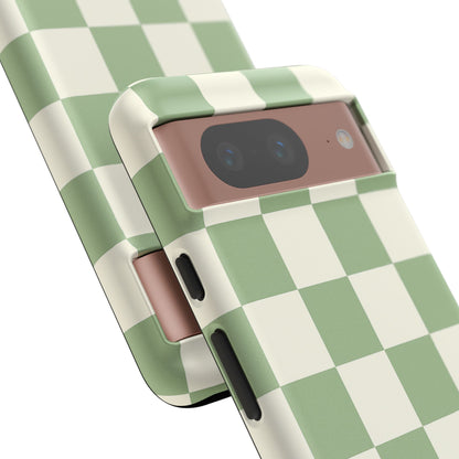 Sage Green Checkerboard Phone Case | Minimal Aesthetic Checkered iPhone & Samsung Tough Case