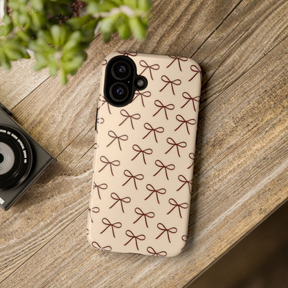 Coquette Bow Phone Case | Neutral Beige Aesthetic iPhone & Samsung Tough Case