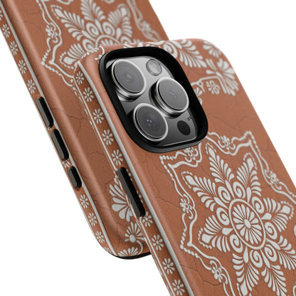 Talavera Terracotta Phone Case | Mexican Floral Pattern iPhone & Samsung Tough Case | Boho Clay Aesthetic Cover