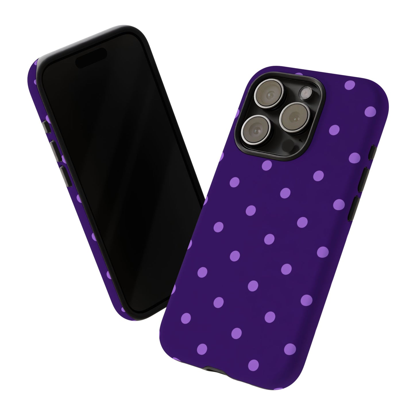 Purple Polka Dot Tough Phone Case – Cute Stylish Durable Protective Cover for Iphone, Samsung Galaxy and Pixel