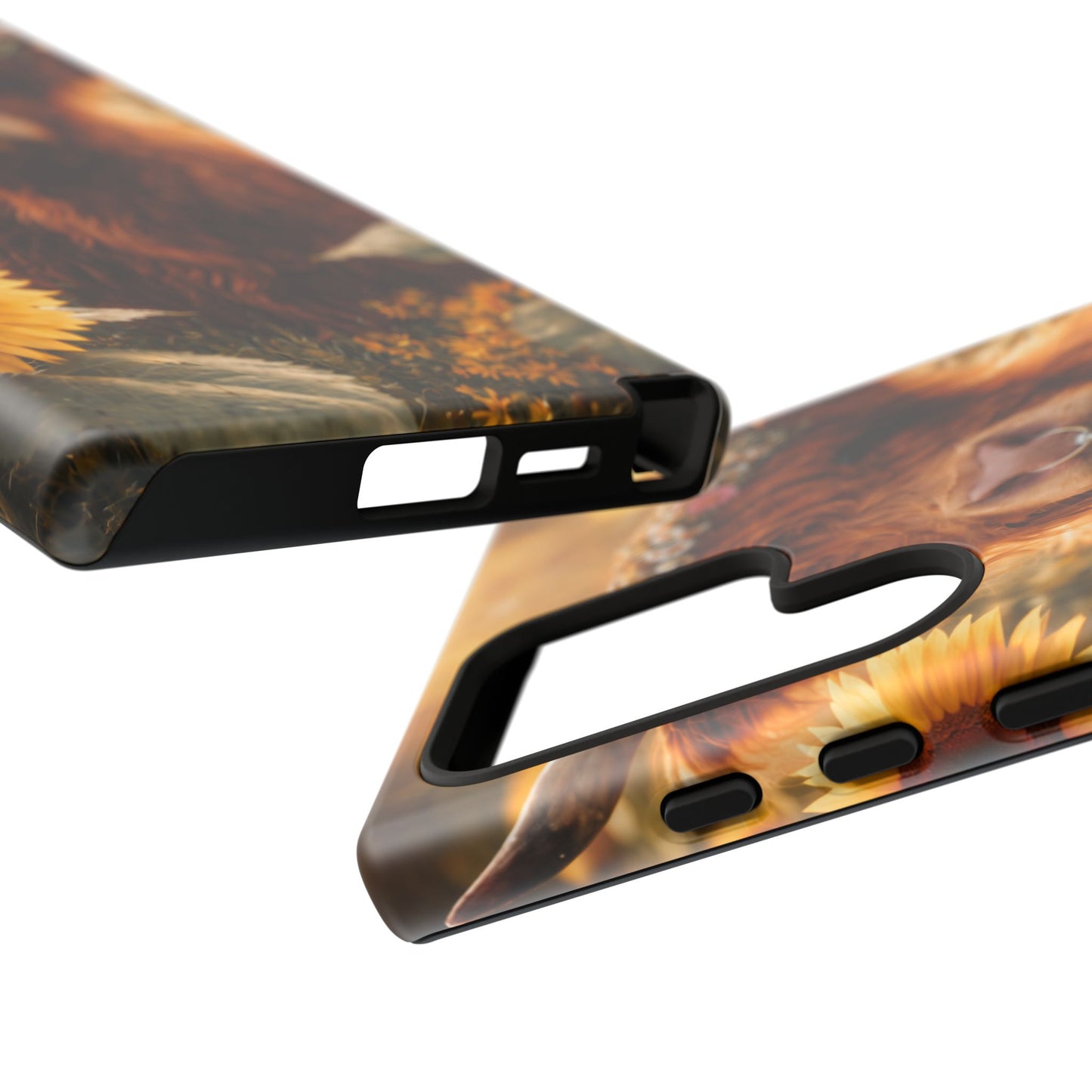 Highland Cow Sunflower Phone Case | Floral Farmhouse iPhone, Samsung Galaxy and Pixel Cover