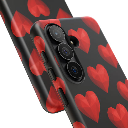 Red Heart Phone Case – Geometric Heart Pattern Tough Case (Black)